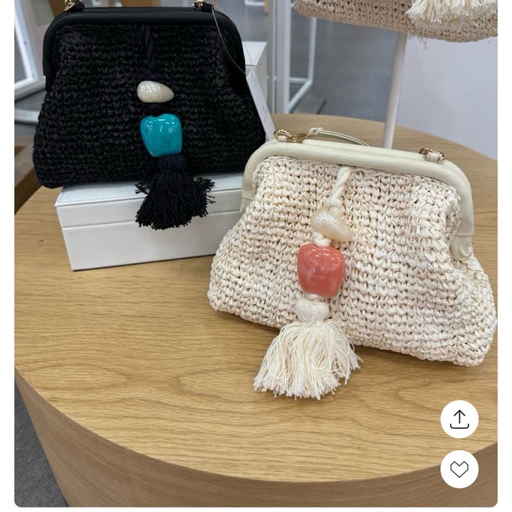 Kendra Scott Lincoln Resin Stone Straw Clutch in Black/Turquoise Blue NWT - Picture 7 of 7